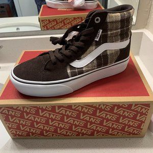 Vans NEW! Filmore Hi Plaid Brown and White Women's 7.5